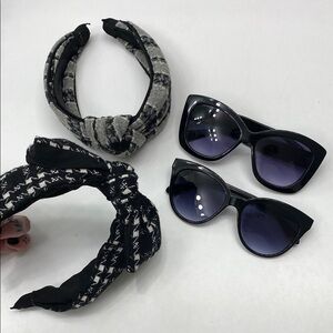 Stylish Black and Gray Women's Headbands and Sunglasses Set